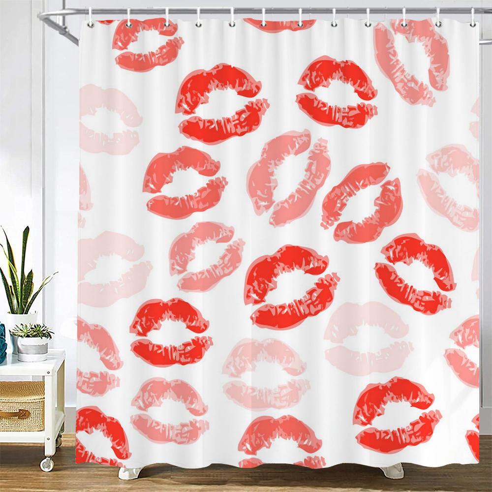 

С Днем святого Валентина Шторки для душа Занавеска для ванной Роза Любовь Поцелуй Красные губы Романтический декор Душ Ванна Водонепроницаемая ткань W180xH180cm