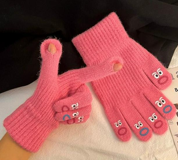 Funny Expression Fingerless Touchscreen Gloves for Women - Warm Knitted Wool for Autumn and Winter Cycling