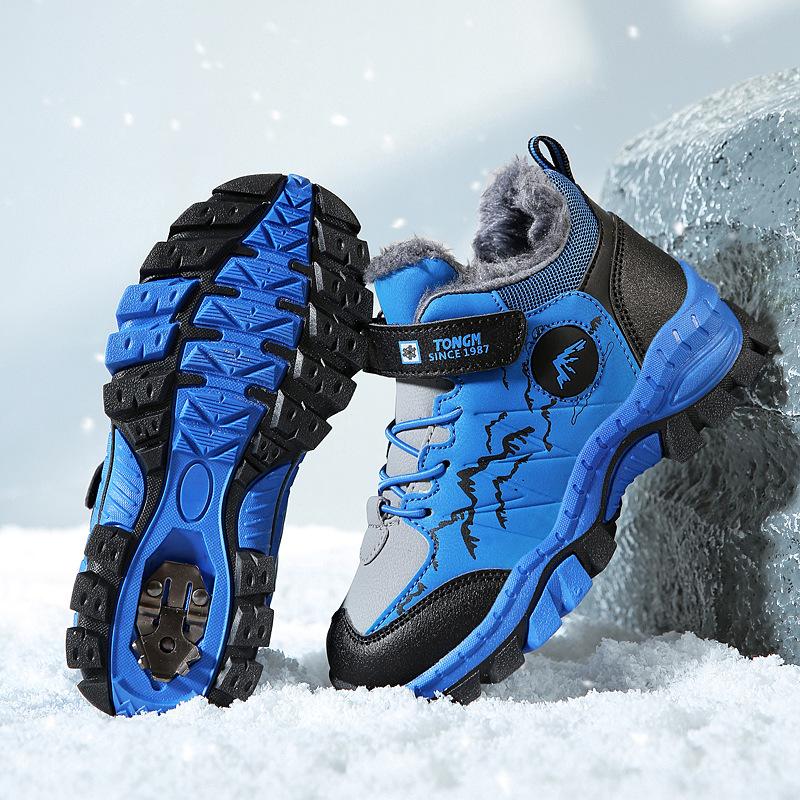 Children's snow shoes and boots winter new velvet thickened sports shoes boys large cotton shoes non-slip cotton boots keep warm