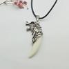 Wolf Tooth Men Necklace - Fashion Resin Wolf Tooth Alloy Wolf Head Pendant Necklace with Leather Rope Jewelry