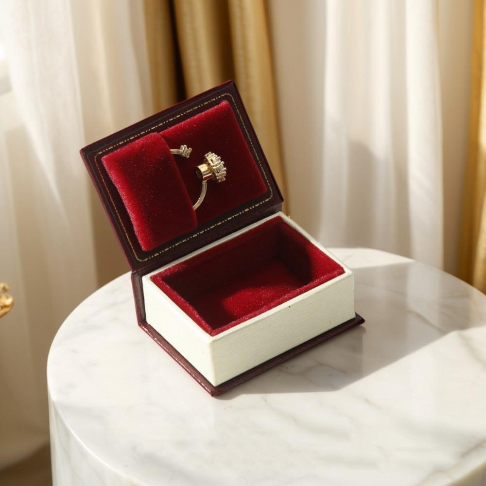 Creative Engagement Ring Case Velvet Jewelry Packaging Durable Book Shape Ring Box  Travel
