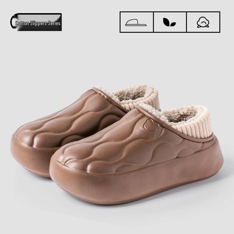 Men's and Women's Waterproof Cotton Slippers: 2024 Autumn/Winter Non-Slip Wrap-Heel, Plus Velvet for Indoor Warmth.