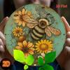 Rustic Bee Floral Round Metal Wall Art Vintage Green Distressed Honeycomb Decor