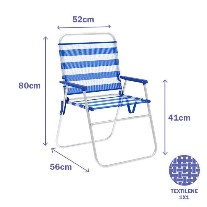 Chaise Pliante - Marbueno - Rayures Bleu Blanc - Aluminium - Pliable - 1 place