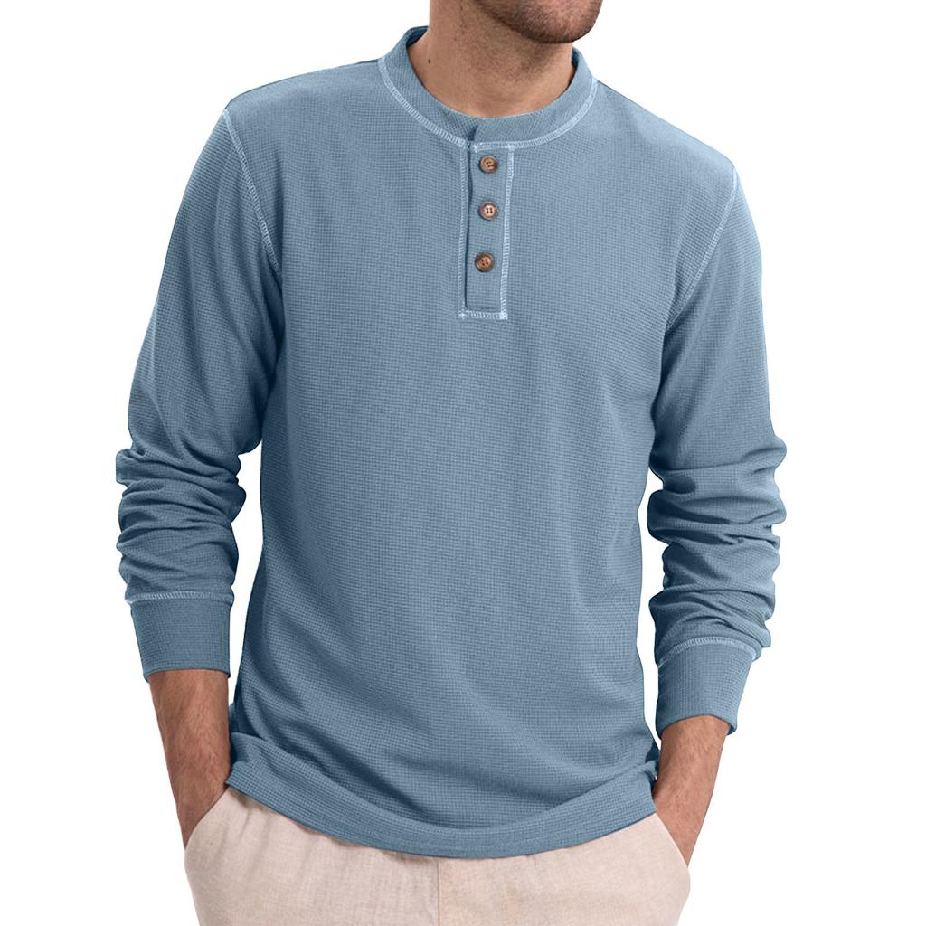 Men's Spring Color Buttons Retro Long Sleeve Tops Men's Casual Fashion Tops