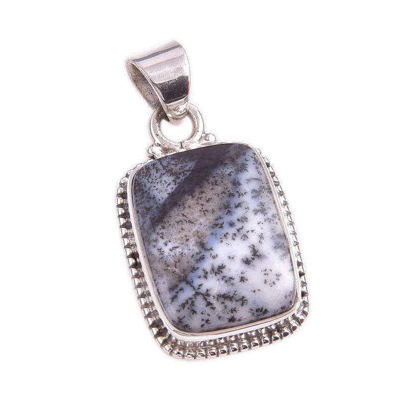 Natural Dendrite Opal Gemstone 925 Solid Sterling Silver Gift Pendant 1.5" Q1y99