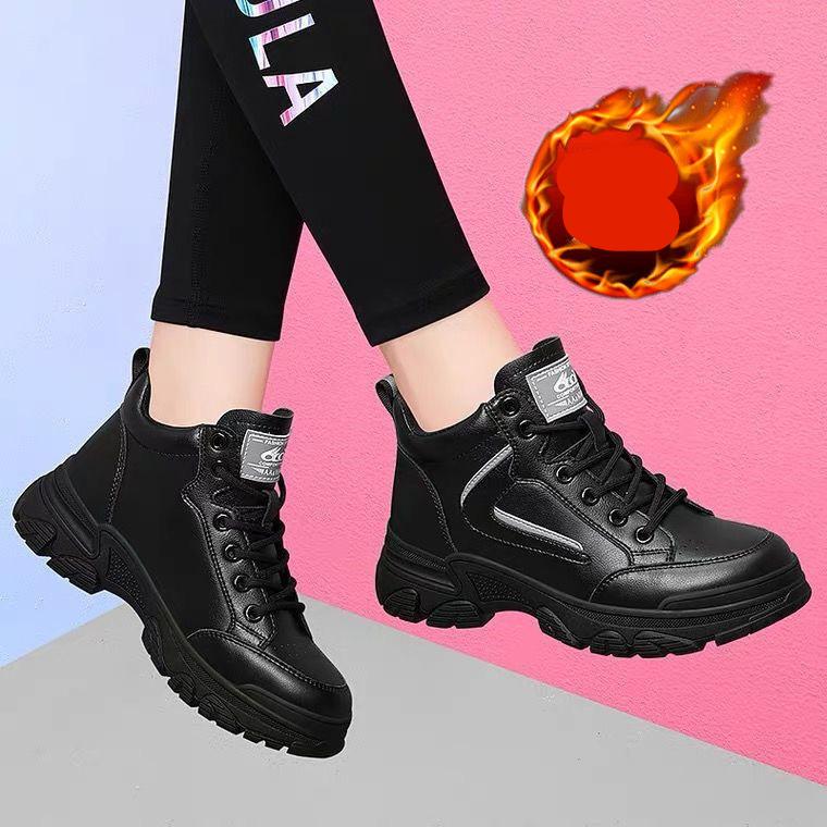 Autumn Winter Women Fashion Microfiber Leather Ankle Boots Female Korean Mid-tube Martin Boots Ladies Plus Velvet Warm Cotton Shoes 35 чёрный