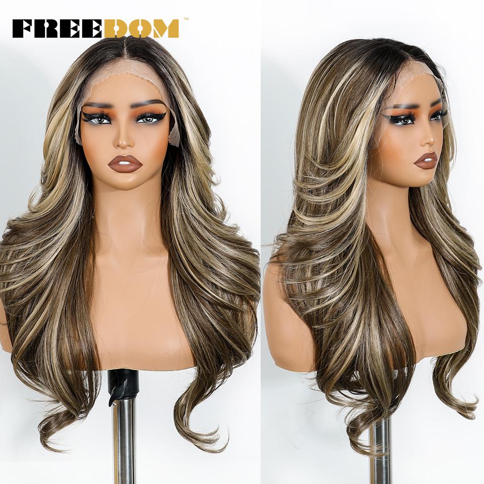 

FREEDOM Synthetic Lace Front Wigs For Women 24 inches Layerd Bouncy Curly Lace Wig Ombre Brown Blonde Wigs Cosplay Wig (as the picture,24inches)