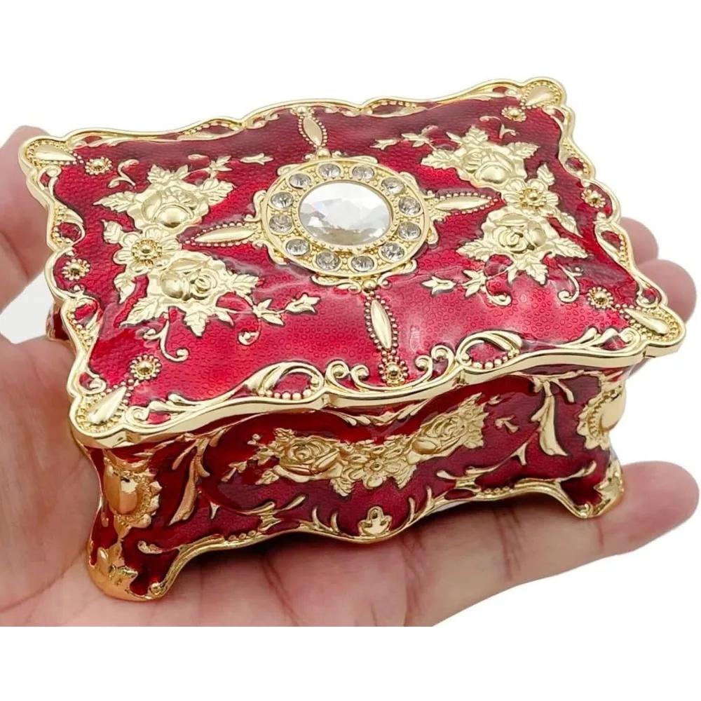 Small Antique Jewelry Trinket Case for Ring Necklaces Earrings Trinket Storage Organizer Case, Vintage Storage Box