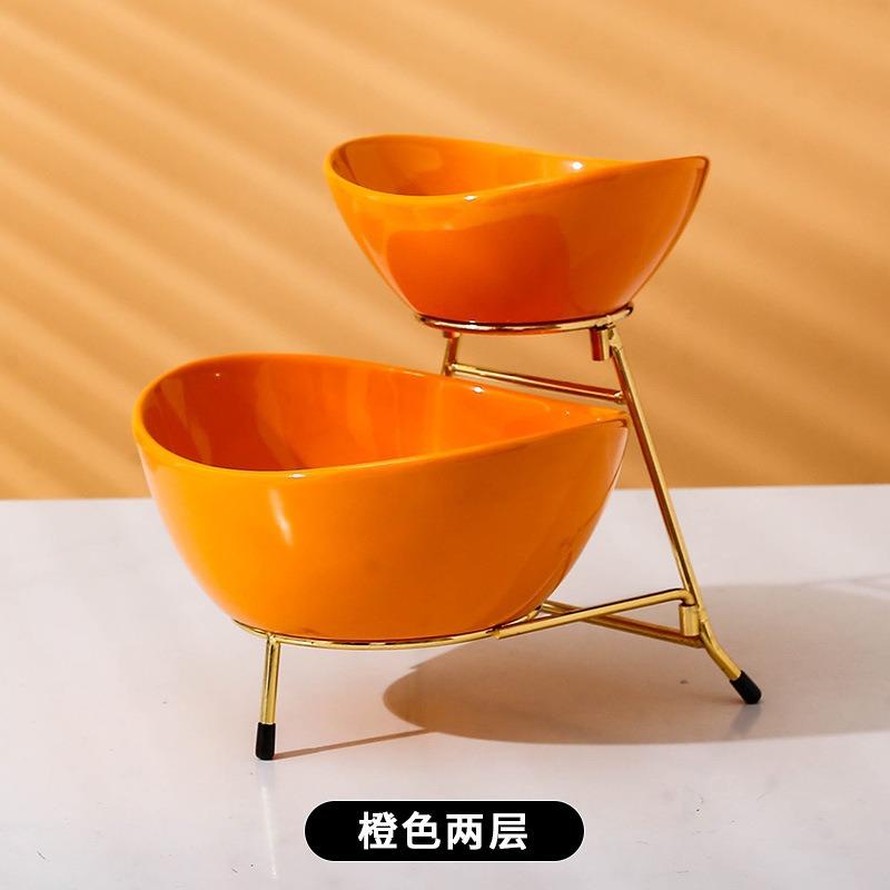 European Light Luxury Multi-Layer Fruit Plate Creative Living Room Household High-Value Ceramic Snack Candy Plate Dim Sum Dried Fruit Basket