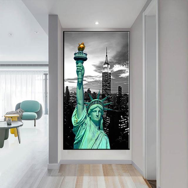 

НАДЕЖНОЕ ИСКУССТВО, настенное искусство, небоскреб, Манхэттен, США, Нью-Йорк, залив, статуя Свободы, постеры и принты, холст, картина Куадрос 40cm×80cm NoFrame
