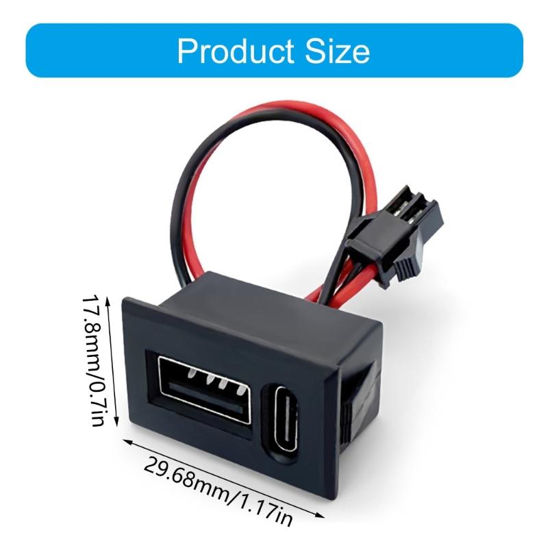 Lamp Charging Socket with Cable Connectors USB Female Base Type C Double Layer Socket 2 Port Adapter for LED Light Toys
