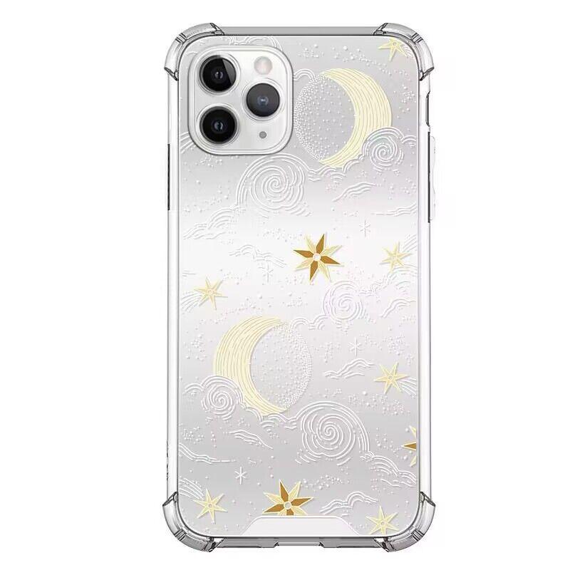 Line Star Moon Pattern Cool Mirror Face Phone Case For iPhone 16 15 14 13 12 11 Pro Max XS Max XR 7 8 Plus Shockproof Back Cover