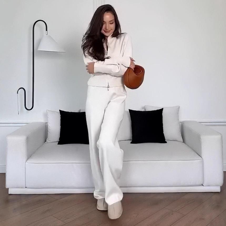 

2025 Осень Европейский и Американский Женский Кардиган на Молнии Свитшот Комплект - Длинный Рукав и Повседневный M белый