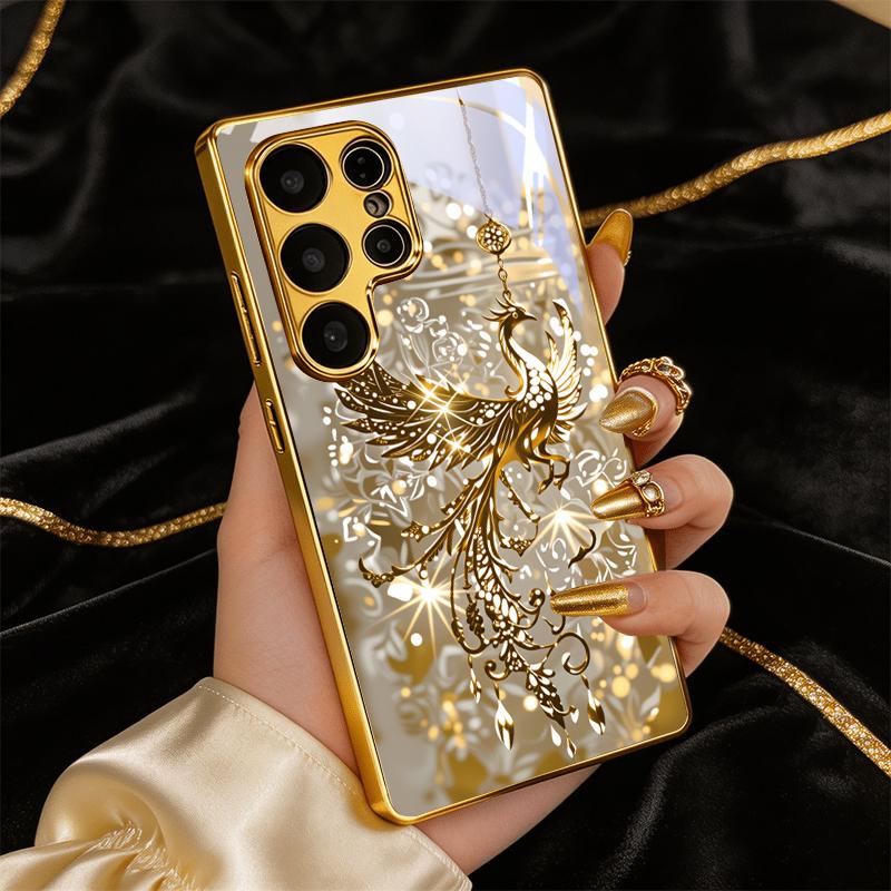 Shiny Gold Phoenix Electroplated Golden Phone Case For Samsung S25 Ultra S21 S22 FE S23 Plus S24 S20 S26 Note 10 10+ 20 Cover