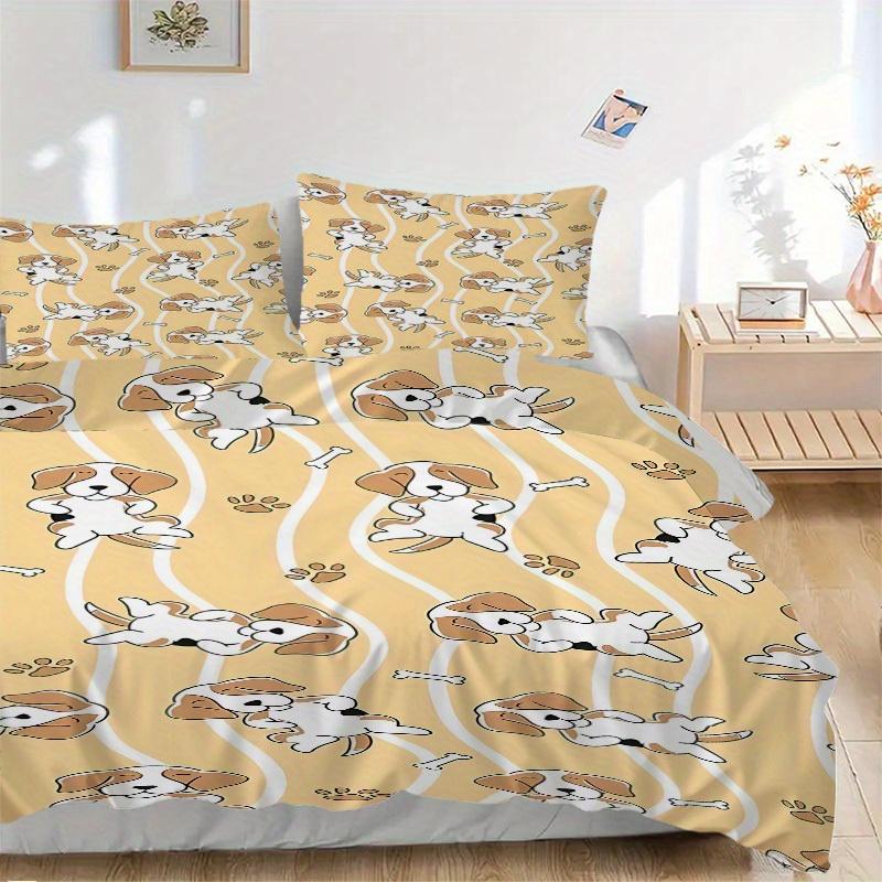 3pcs Puppy Bone Bedding Cover Set, Fashion Classic Popular Print Bedding Set, Soft Comfortable, All Season Use, For Bedroom, Guest Rooma0819142