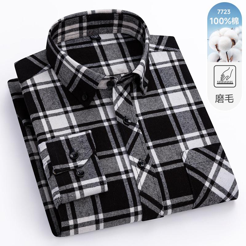 Men's 100% Pure Cotton Flannel Soft Regular-fit Long Sleeve Brushed  Shirt Single Pocket Comfortable Casual Plaid  Shirts S-8XL