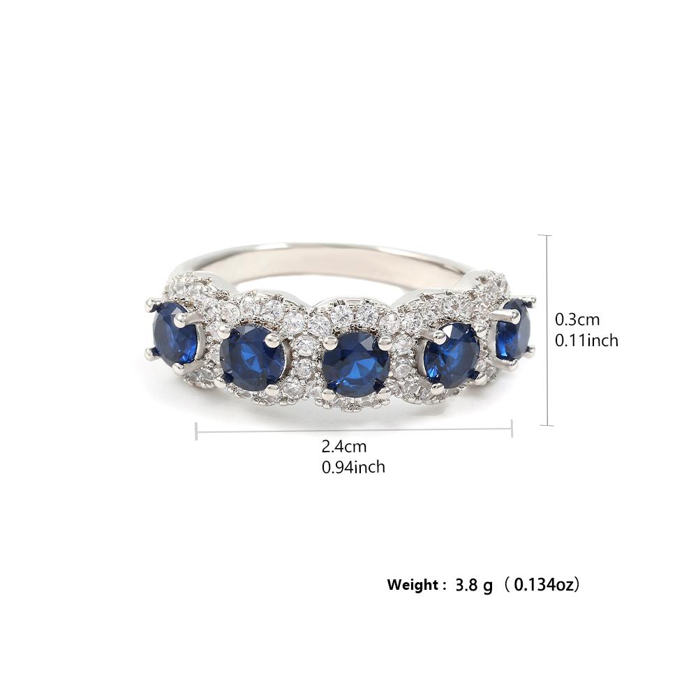 ZAKOLClassic Blue Cubic Zirconia Round Copper Rings For Women Girls Copper Color Metal Crystal Fingers Accessories Zircon Gifts