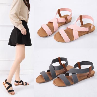 Women Low Heel  Skidding Beach Shoes Cross Strap Sandals Peep-toe Sandals