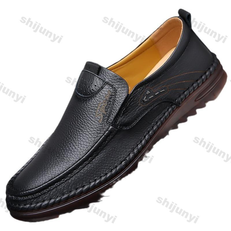 Fashion Men's Leather Shoes 2025 Spring Soft Sole Non Slip Low Help Casual Shoes Fashion Sewing Lightweight Comfortable Outdoor Flats
