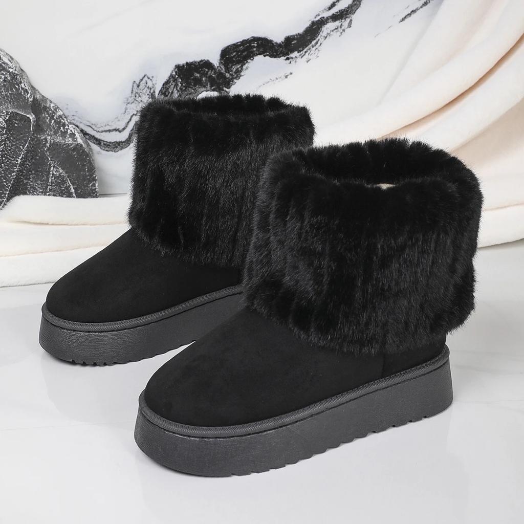 Winter Women Boots Suede Thermal Sleeves Keep Warm Mid-Calf Snow Boots Ladies Comfortable Platform Shoes Zapatos Mujer Size 41