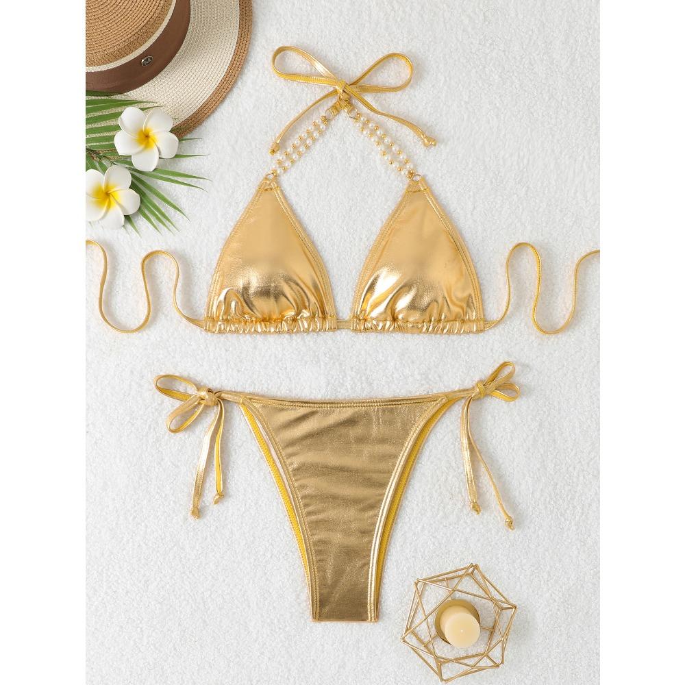 Stamping Fabric Swimsuit Reflective Gold Silver One-piece Sexy Bikini