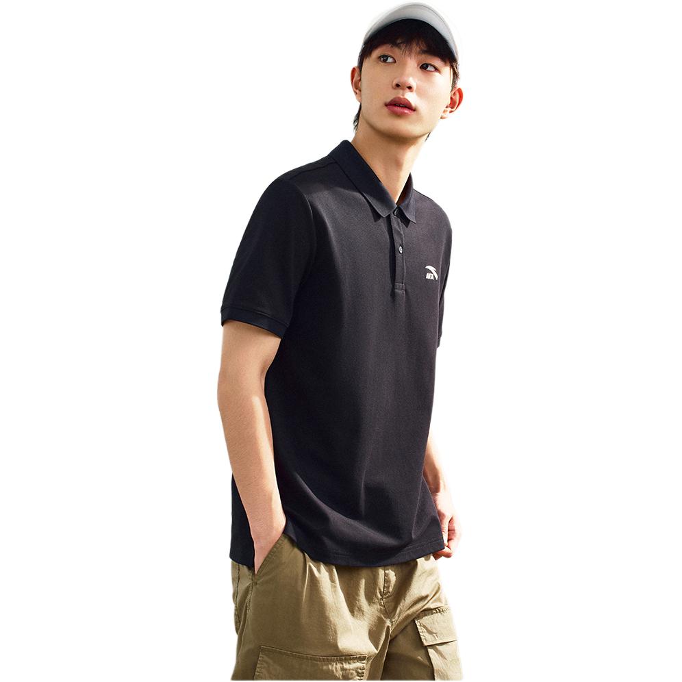 Anta Comfortable Breathable Casual Solid Color Short Sleeve Polo Shirt Men tops Black 152528121-5