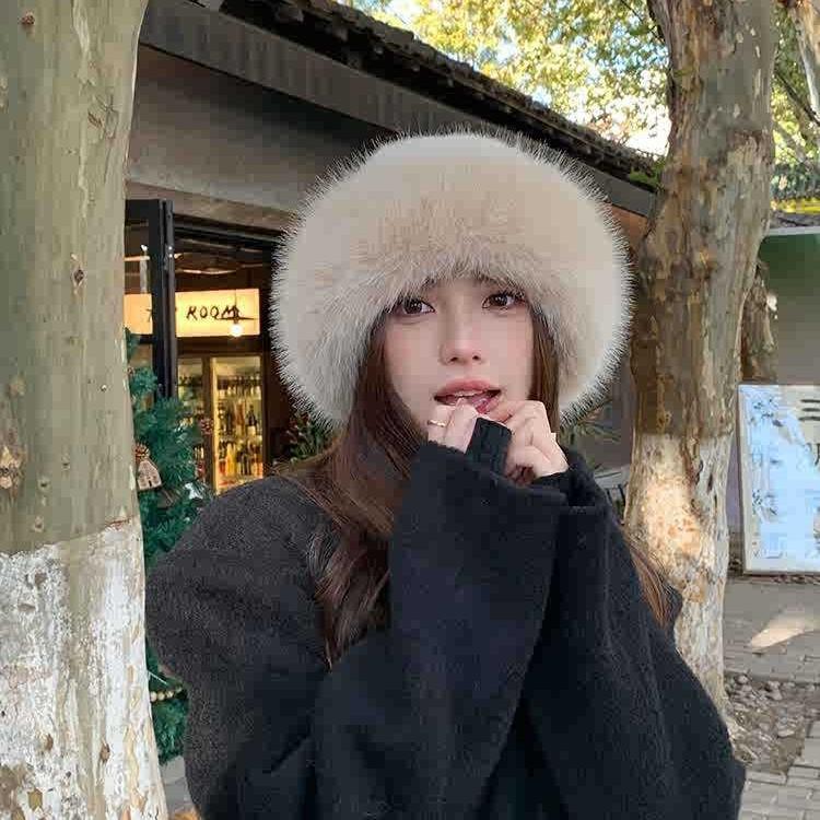 New Winter Hat for Women In Autumn and Winter Thickened Fur Imitation Fur Fisherman Hat Warm Solid Color Versatile Mongolian Hat