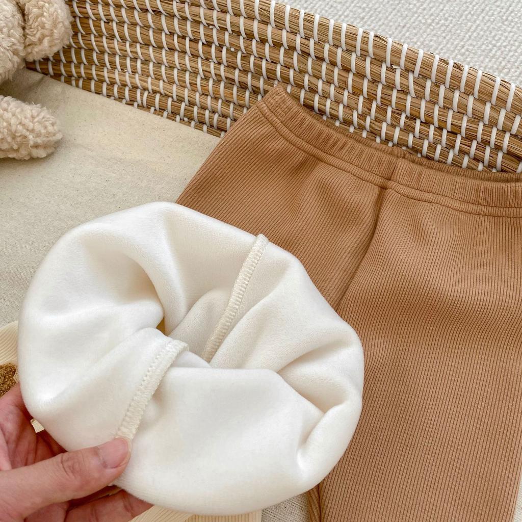 Autumn Winter Baby Fleece Lined Bear Butt Pants Elastic Warm Casual Leggings For Infants Toddlers