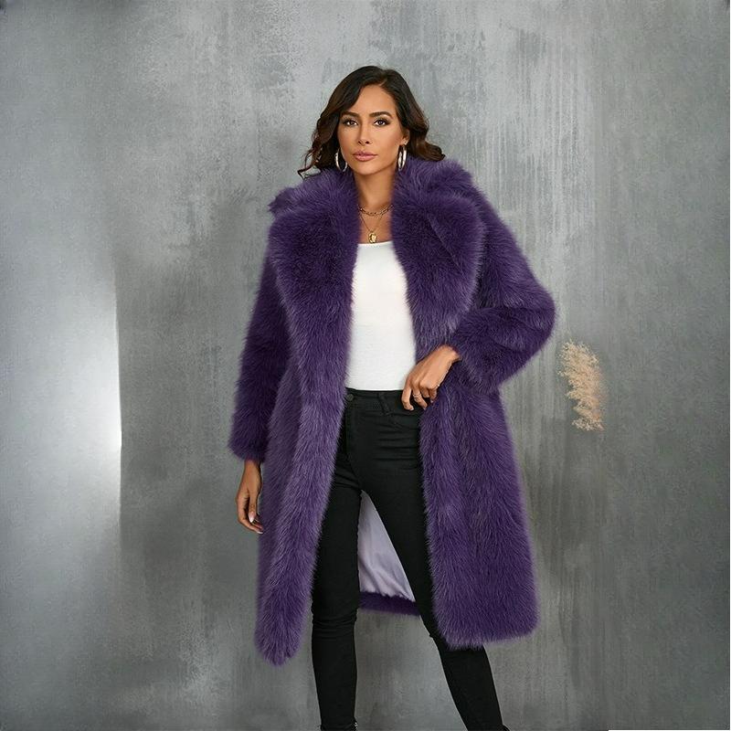 

Пальто из искусственного меха Осень и Зима Средней длины Теплое Пальто с воротником-стойкой из искусственного меха S фиолетовый