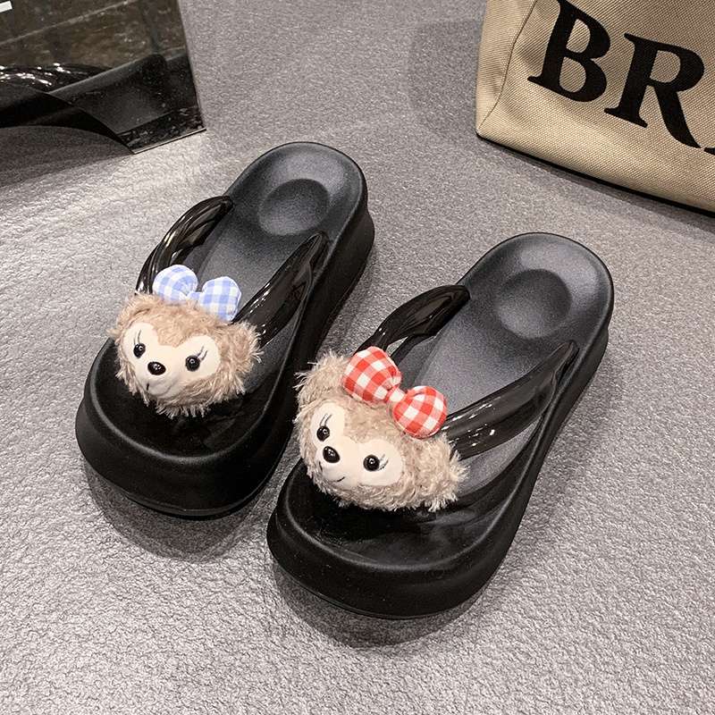 Thick Bottom Heightening Flip-flops Women Wear Korean Version of Cute Cartoon Shirley Mei Pinched Feet Beach Cool Slippers In Summer