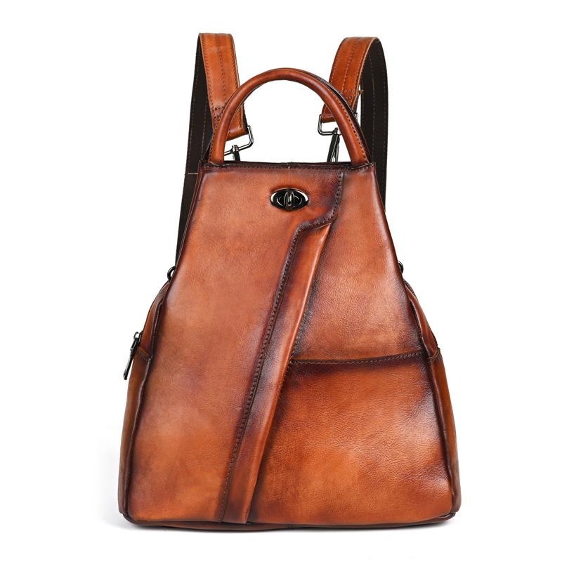 Retro Genuine Leather Women Backpack Travel Bag Leisure Large Capacity Cowhide Solid Color Backbag