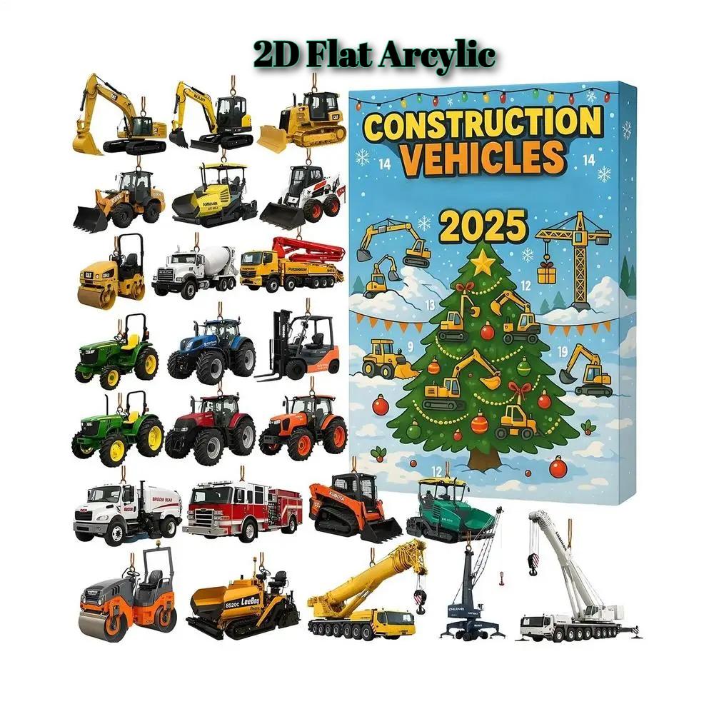

Адвент-календарь тяжелой техники, 2D акриловый экскаватор, строительная машина, украшение, 24-дневный рождественский календарь обратного отсчета