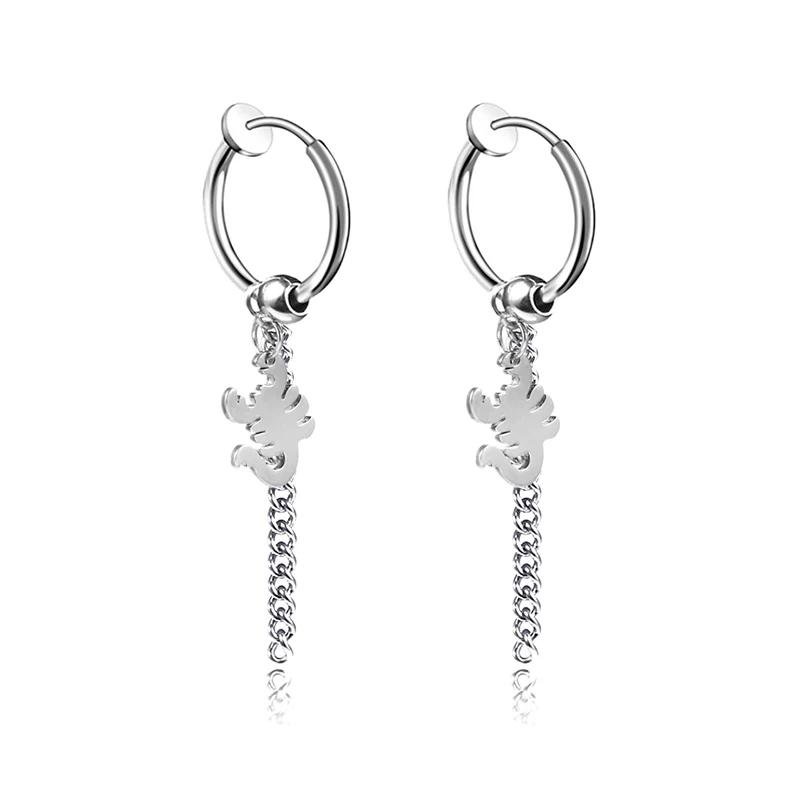 Punk Stainless Steel Chain Hoop Earrings Unisex Goth Pop Hip Hop Pendants Fashion Ear Jewelry Accessories