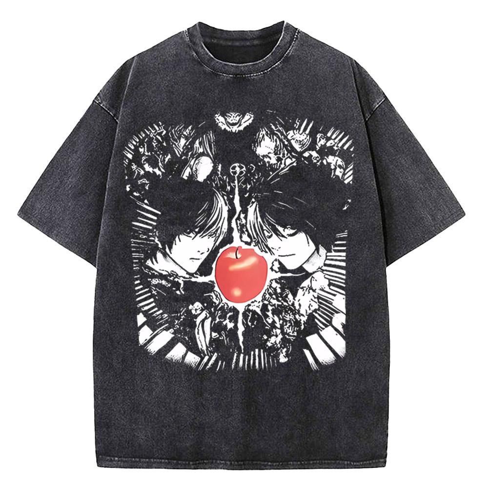 Harajuku Vintage Washed Death Note T Shirt Men Anime Graphic Printing T Shirt Cotton Fashion Streetwear Unisex Top Tee