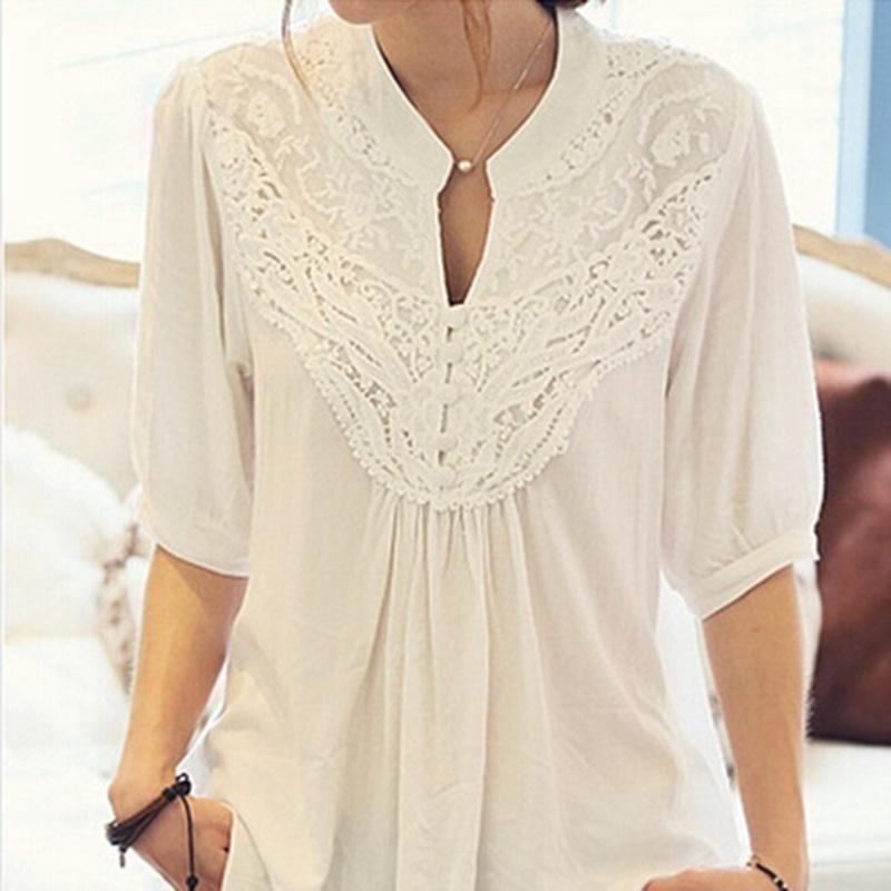 Ladies Hollow Blouse T Shirts Tops Lace Tunic Top Shirt Freesize Chiffon