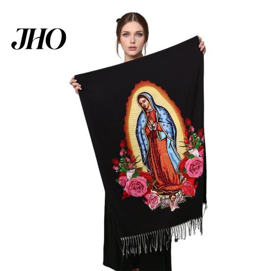 Versatile Silk Scarf Virgin Mary Shawl Soft Cashmere Warm Wrap Luxury Comfort Tassel Scarves Winter Lightweight Blanket Religious Accessory Fine Weave