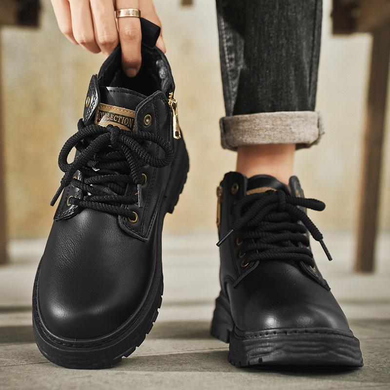 Martin Boots Men's Autumn and Winter 2024 New British Style High-top Heightening Non-slip, Waterproof and Wear-resistant Medium-top Tooling Shoes