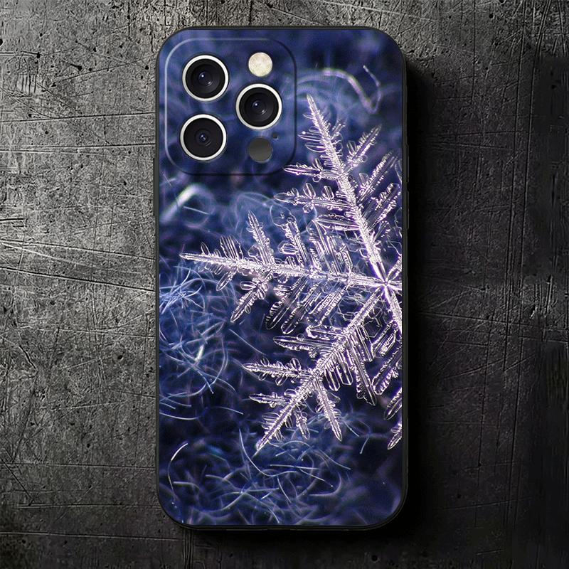 Snow Snowflake Winter Cold Soft Phone Case for iPhone 16 16E 17 Air 15 Pro Max 14 Plus 13 Mini 11 12 7 Black Cover Back Shell