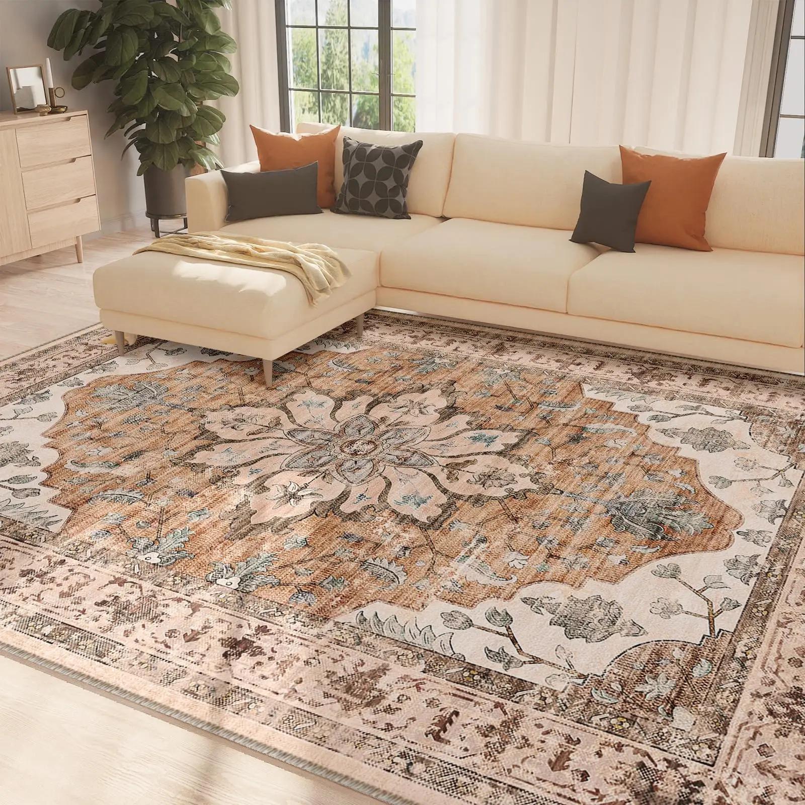 

VIKAMA Boho Luxury Floral Loop-Pile Carpet - Chic Bohemian Area Rug for Living Room & Bedroom, Durable Non-Slip Mat Home Decor 80x160cm 32x63inch