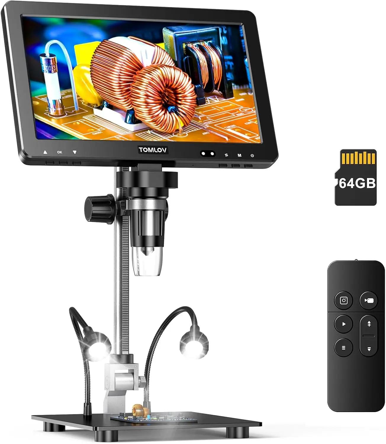

TOMLOV HDMI Digital Microscope 1500X DM9 Max 10.1 HD IPS 20MP Coin Microscope for Error Coins LCD Soldering Magnifier for Adult
