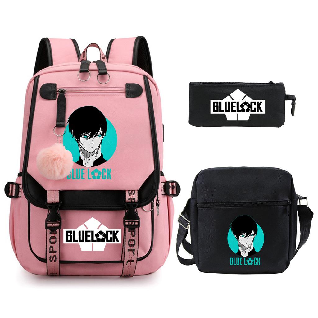 Blue Prison Student School Bag Large Capacity Children'S Shoulder Bag Casual Pencil Bag Set
