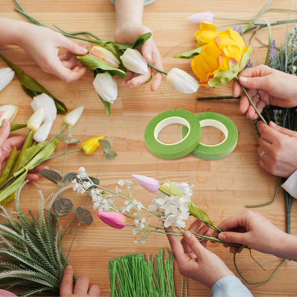 Grünes Blumenarrangement-Set, flexibel, DIY, 2 Rollen, Bänder, 200 Stück, Floristendraht, Stiele