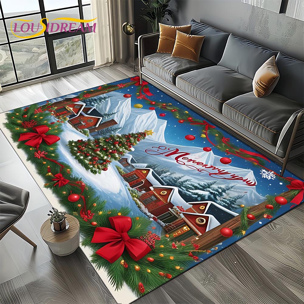 2025 Merry Christmas Tree Santa Claus,New Year Fairy Tale Gift Carpet Rug for Home Bedroom Sofa Doormat Decor,Non-slip Floor Mat