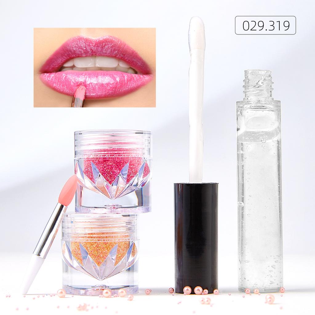 New Lip Gloss Glitter Powder Lip Glaze Girl Makeup Two-color Set Lip Glaze Lasting Nail Glitter