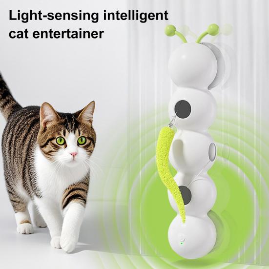 Yousheng Interactive Caterpillar Cat Toy Rechargeable Motion Activated Whack-a-Mole Toy with Suction Cup Automatic Fluffy Cat Teaser with 2 Tails
