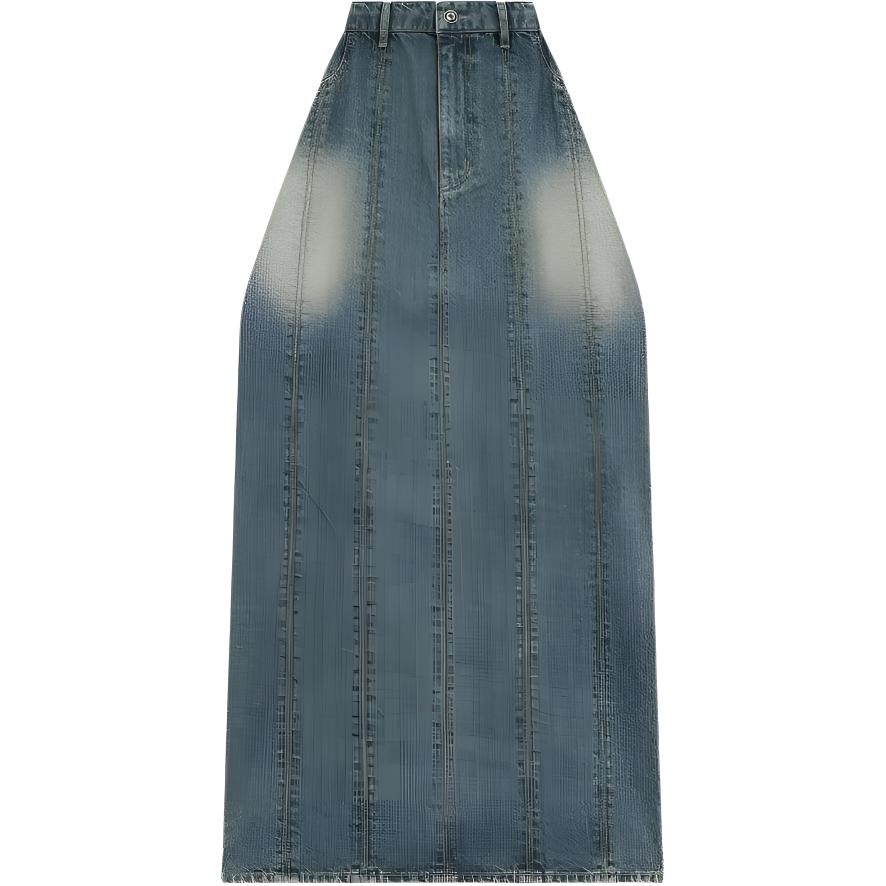 We11done Ss23 Washed Distressed High-Waisted Midi Denim Skirt Women skirts WD-DO1-23-372-W-BL
