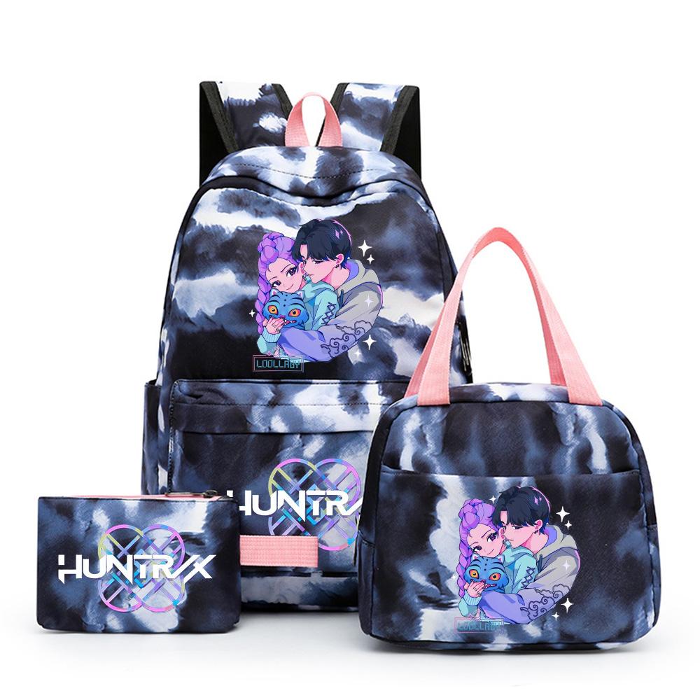 3 st/set Anime Söt Kpop Tryckt Ryggsäck med Matlåda Pennfodral för Tonårsflicka Pojke Bokväska Stor Kapacitet vattentät Resväska Barnpresent