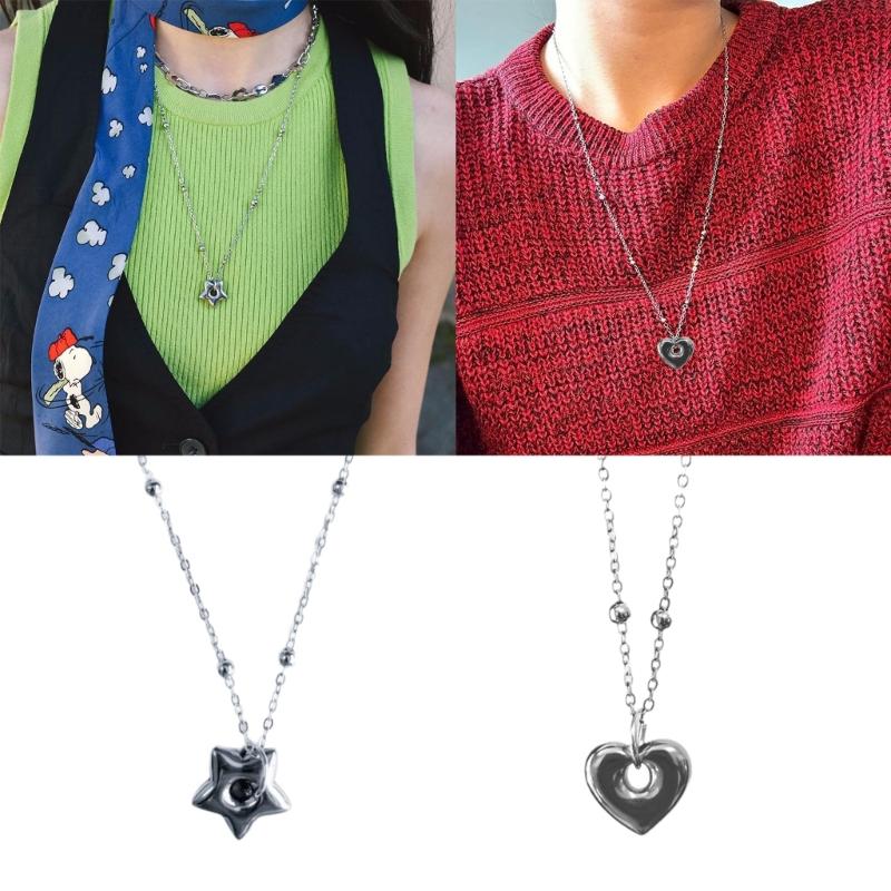 Modern Heart Pendant Jewelry Adjustable Bead Chain Necklace Fashion Pendant Necklace Star Neck Jewelry for Daily Party