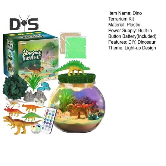 1 Set Light-up Dinosaur Terrarium Kit with LED Glow-in-the-dark Painting DIY Kids Dino Microlandscape Night Lamp Crafts Toy Kit Toddler Boys Girls